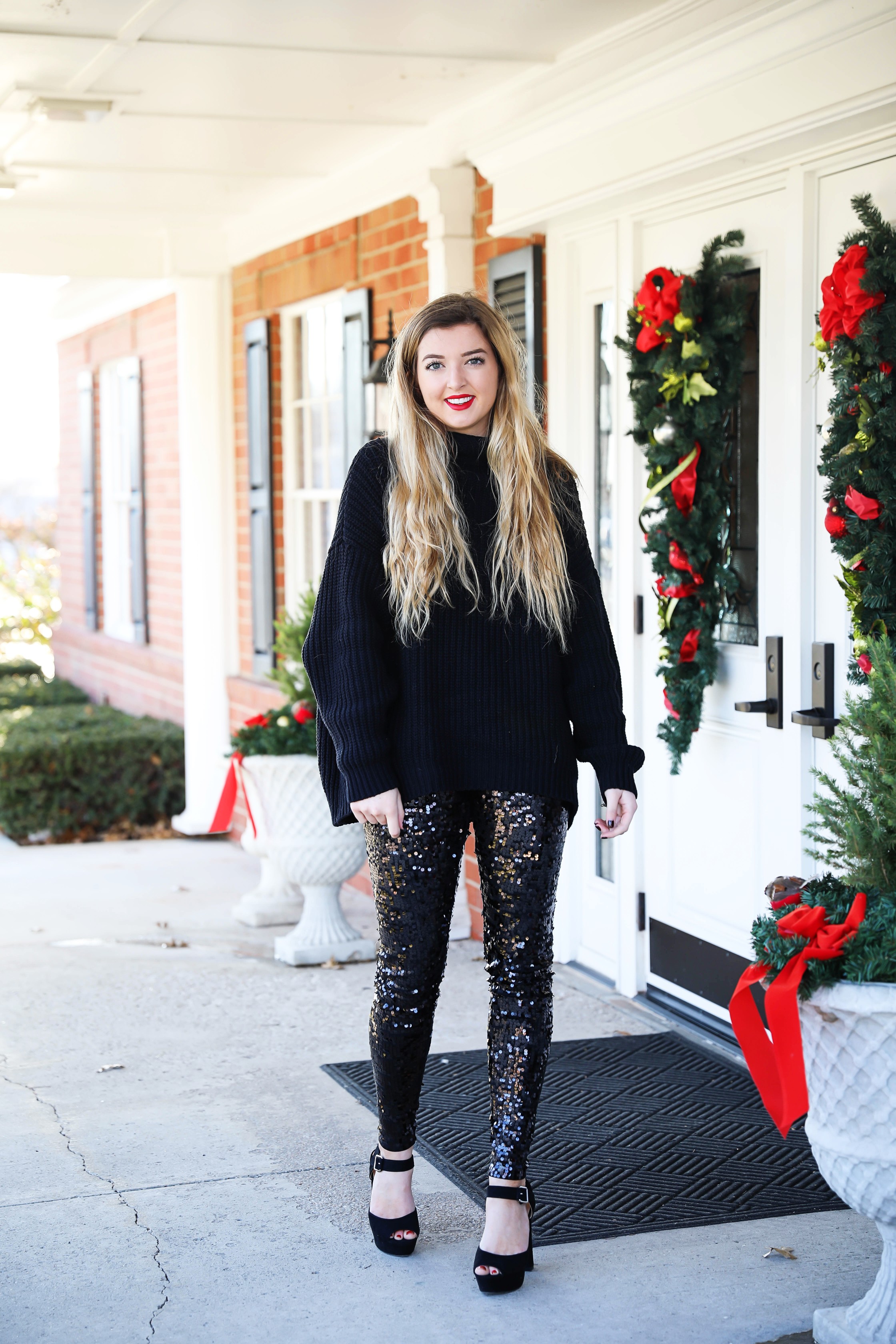 black sequin pants outfit