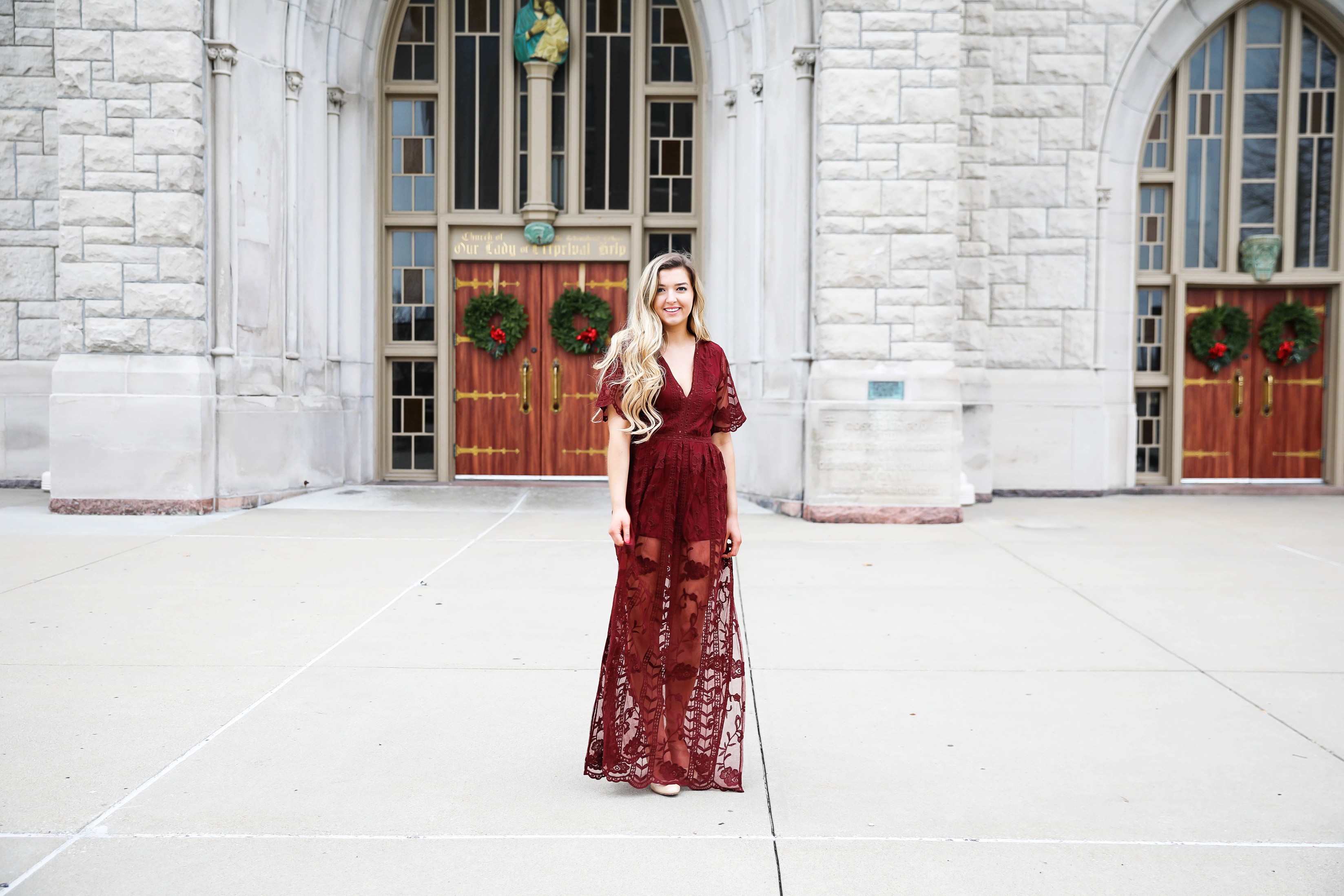 Red lace maxi store romper