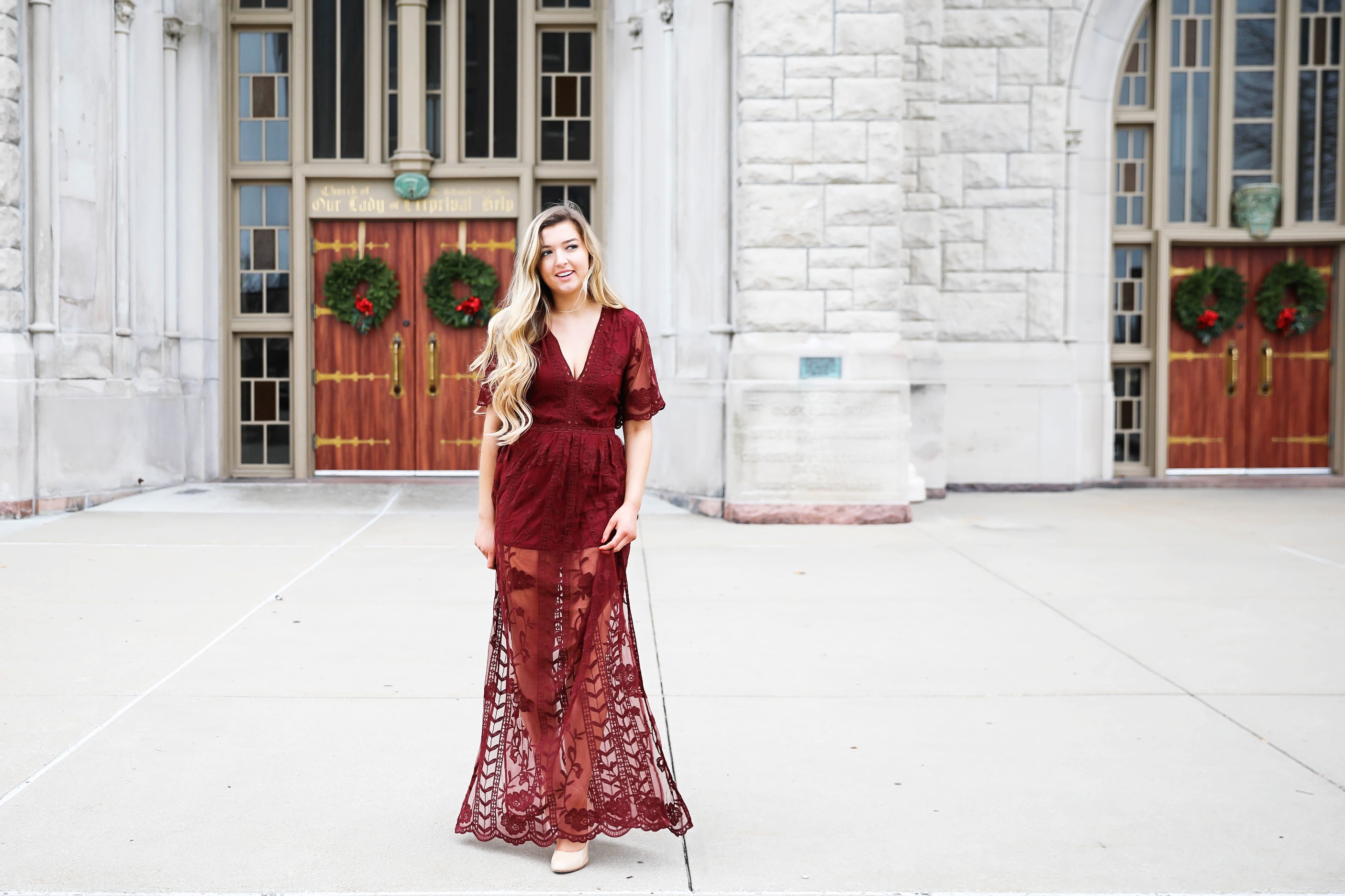 Burgundy lace romper clearance dress