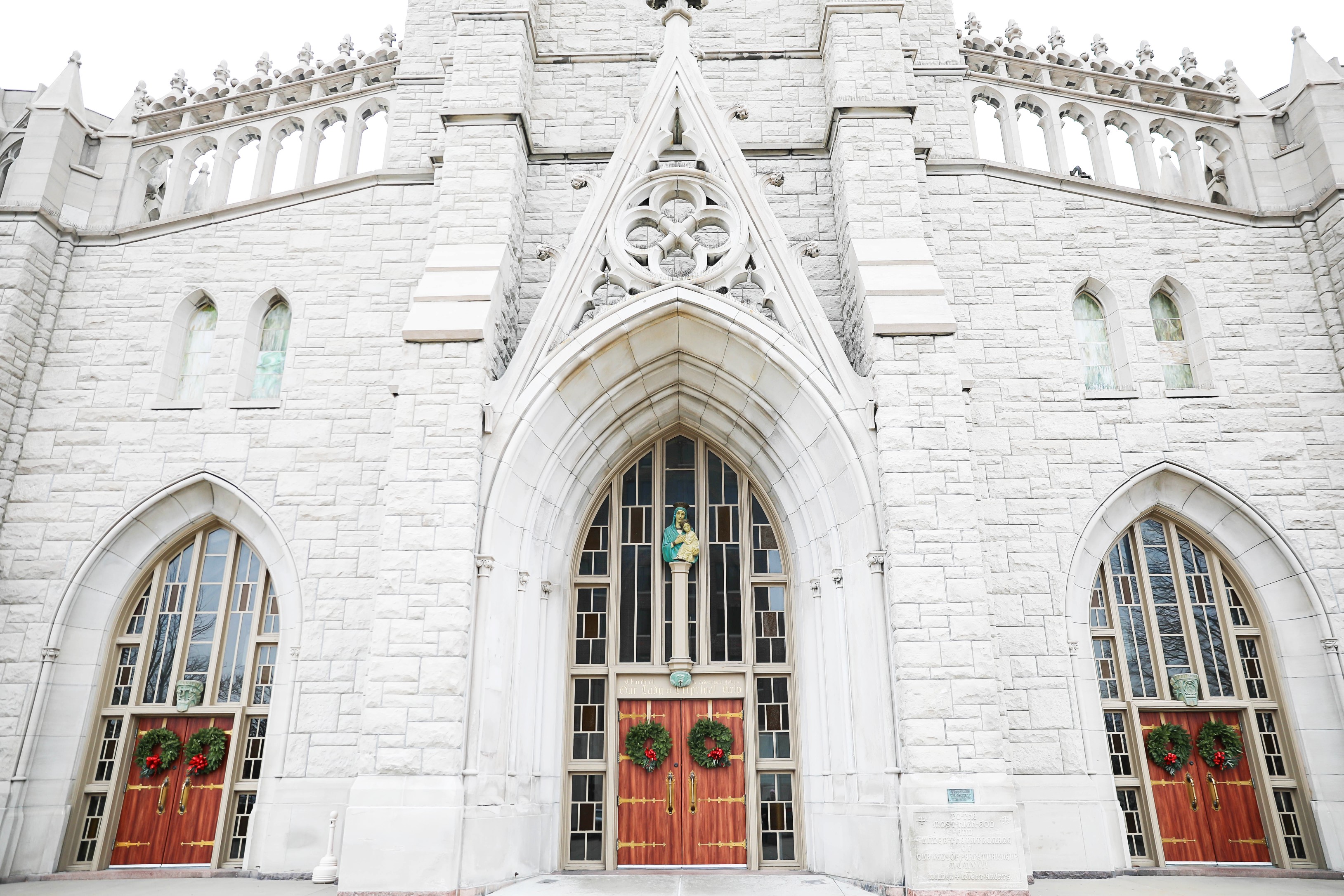 Beautiful Christmas Church in Kansas City! Red lace romper maxi dress for christmas! The cutest holiday dress! What I wore on christmas eve this year. Christmas Day outfit. Details on fashion blog daily dose of charm by lauren lindmark