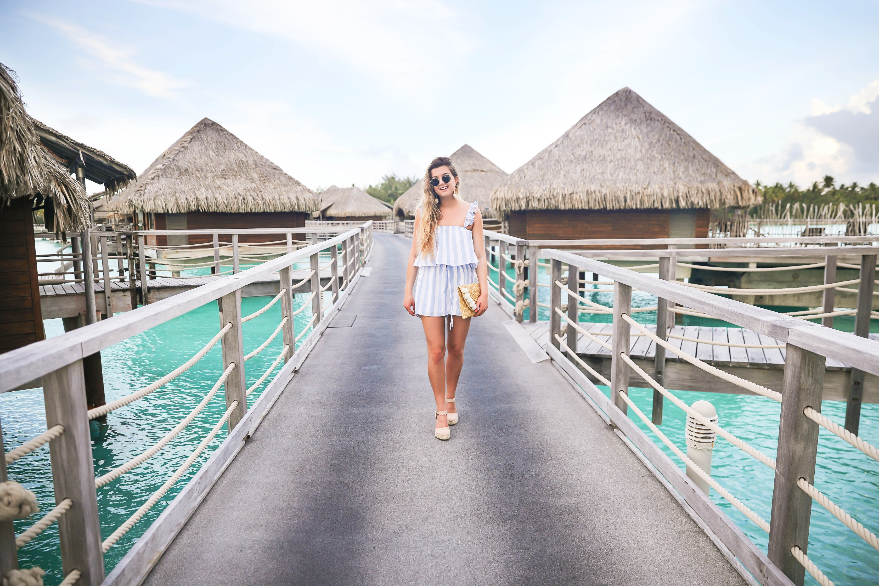 Bora Bora Intercontinental Hotel Thalasso! Trip to Bora Bora on fashion and travel blog Daily Dose of Charm by Lauren Lindmark! The perfect beach outfit! Striped blue and white two piece outfit!