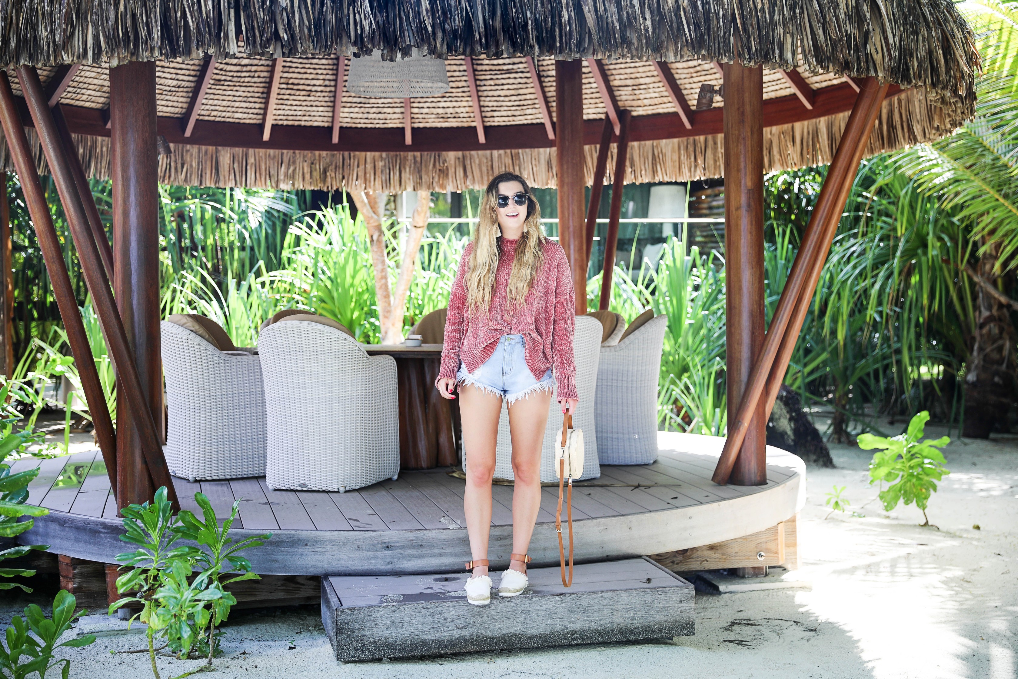Soft show me your mumu chenille sweater with chloe espadrille shoes travel details the brando tetiaroa on travel and fashion blog daily dose of charm by lauren lindmark