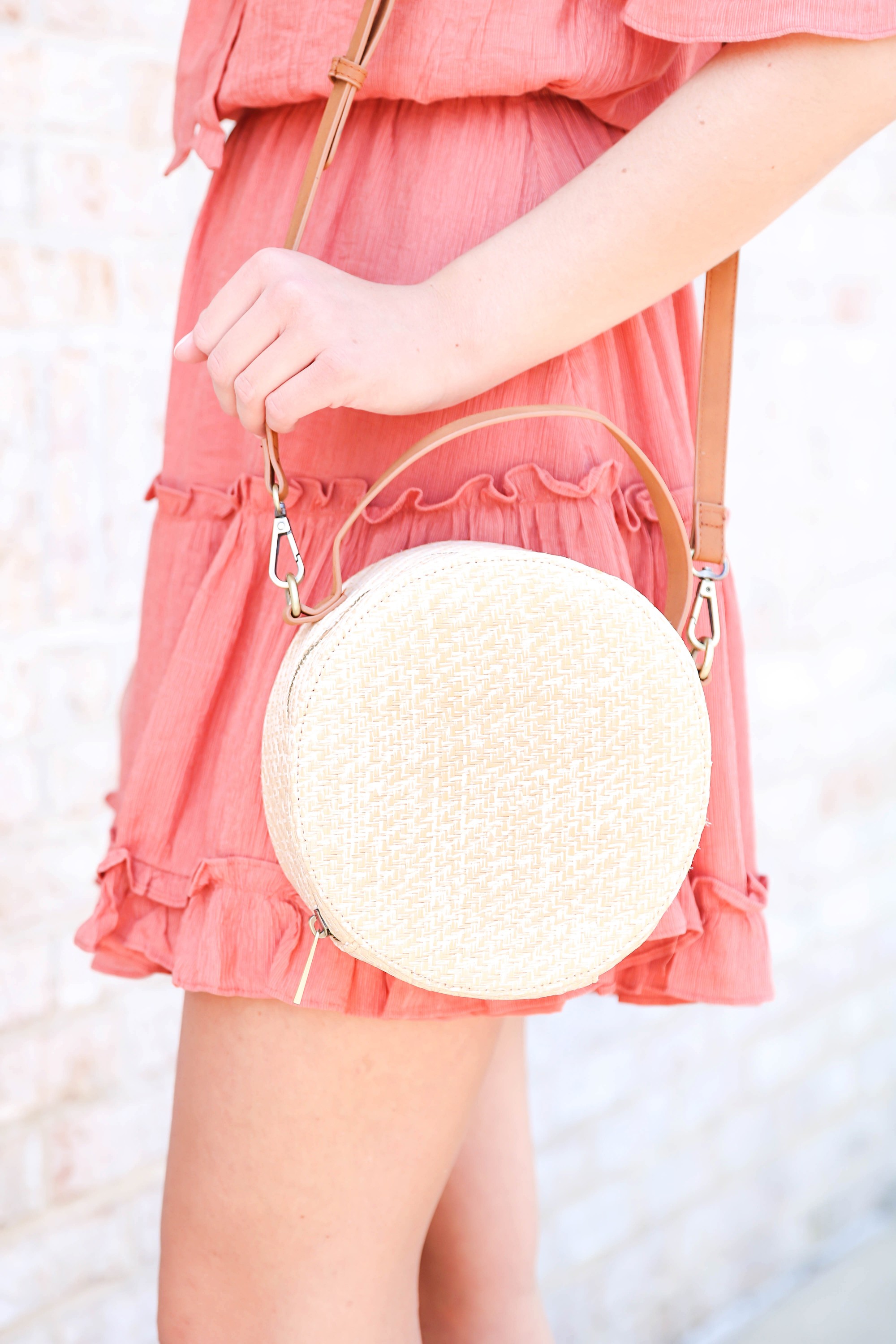 Coral tiered dress from Showpo paired with my favorite straw hat! This is the perfect summer beach hat and looks so cute with this summer sun dress! Summer fashion ideas on the blow! Details on fashion blog daily dose of charm by lauren lindmark