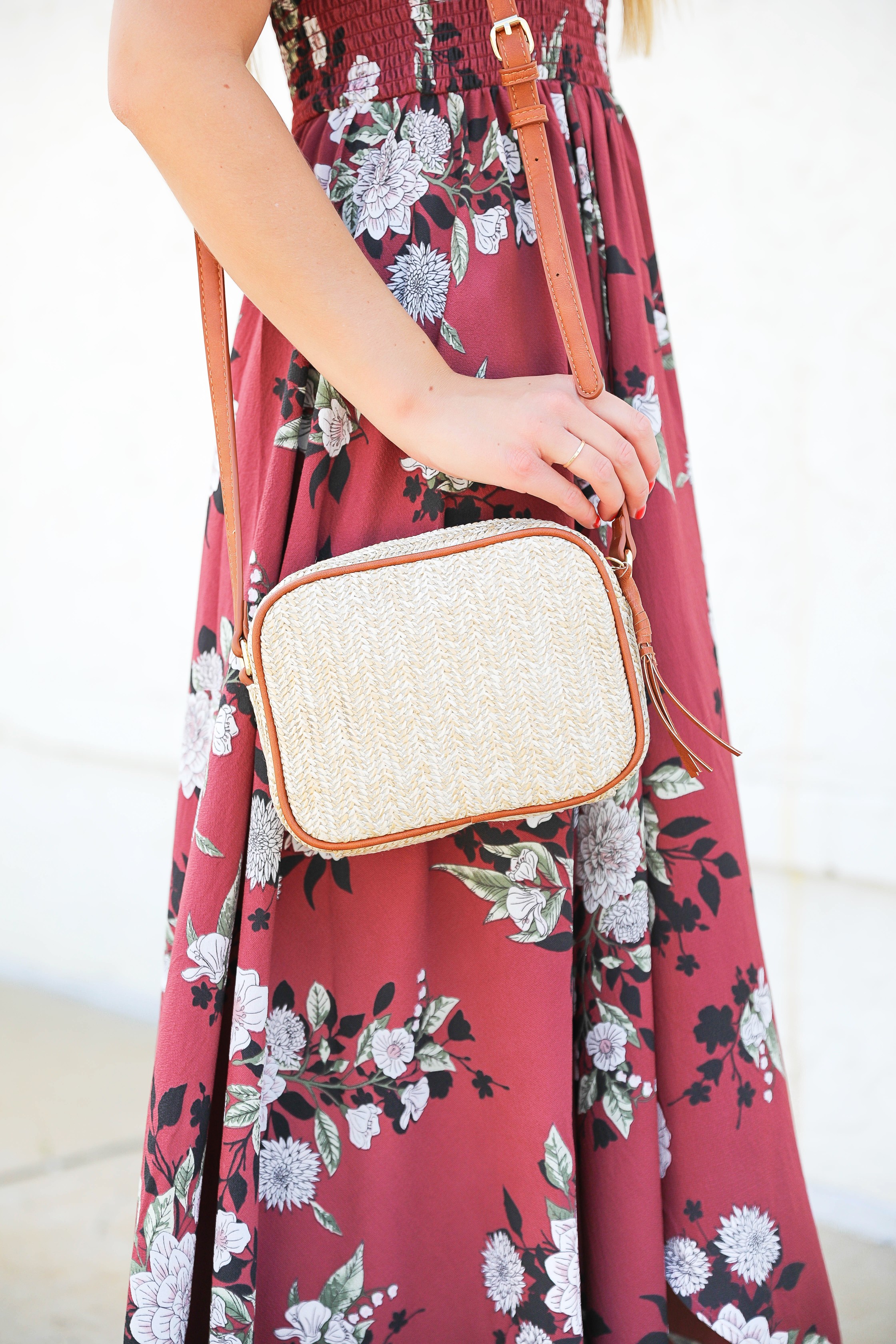 Mauve floral maxi dress from Showpo! This cute sundress is perfect for summer! I love off the shoulder dresses and it's so cute that it is maxi! Details on fashion blog daily dose of charm by lauren lindmark