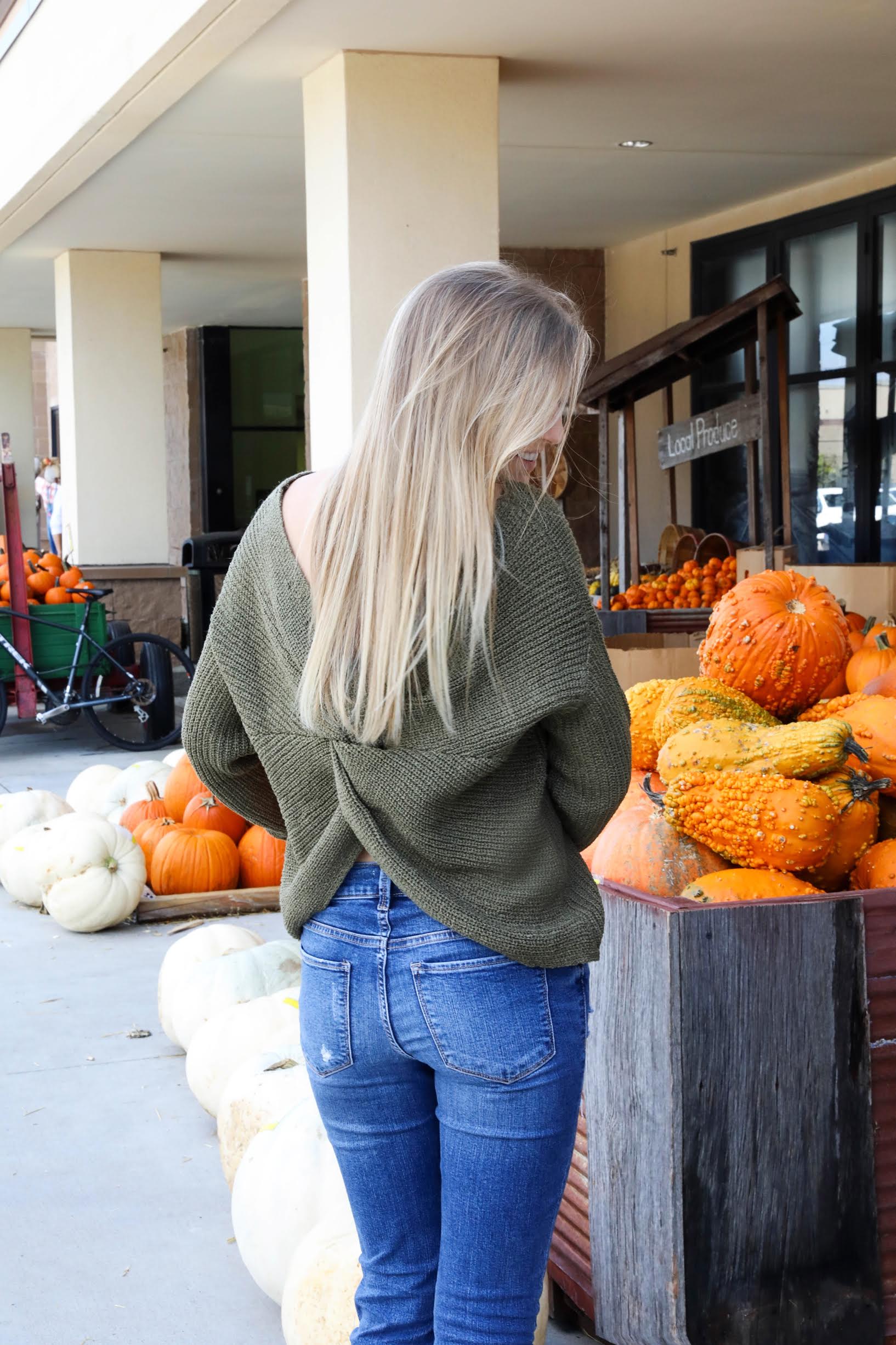 Green twist clearance back sweater