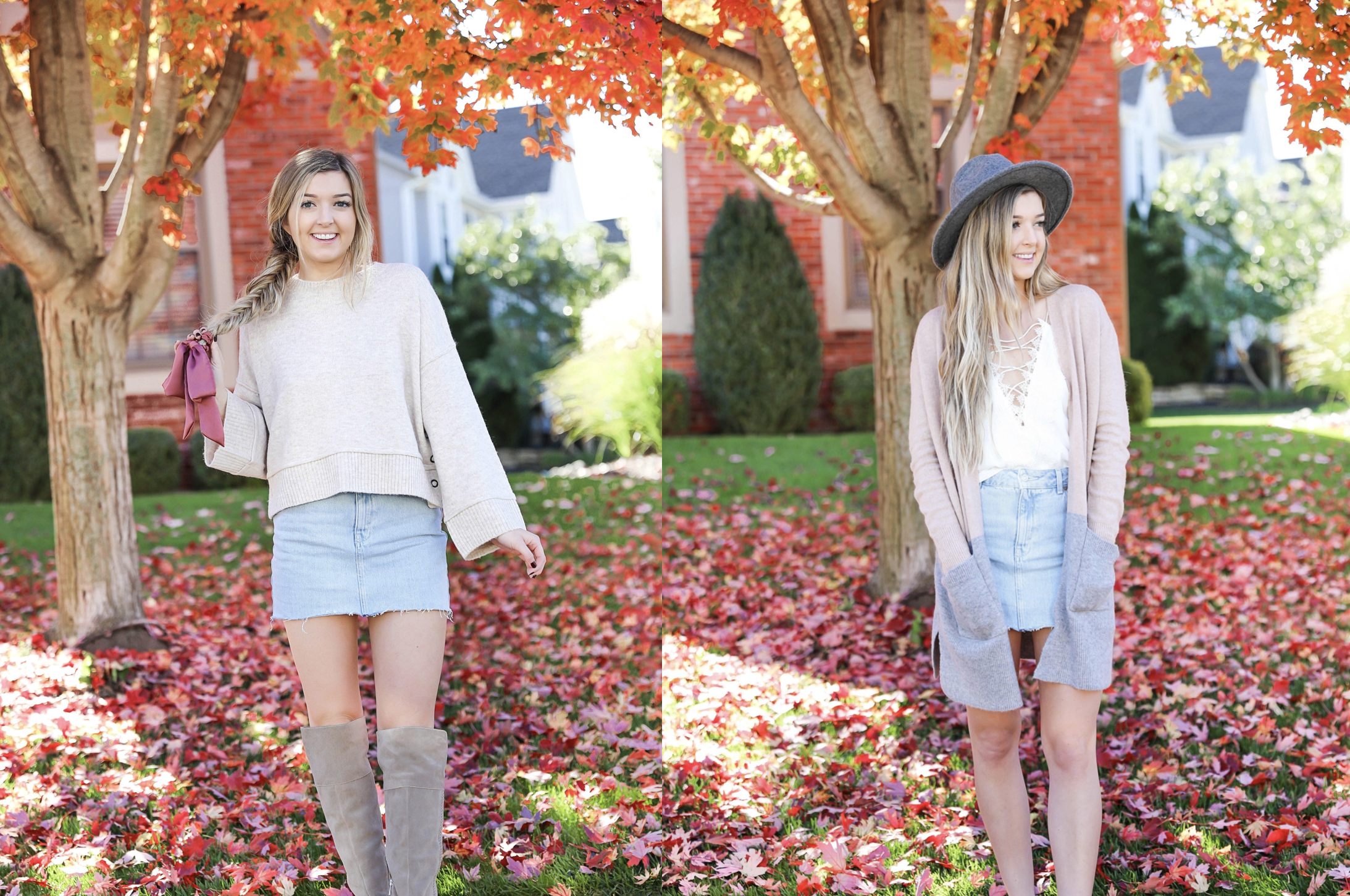 Neutral Fall Layering: Sweater Coat with Denim Skirt and Western Boots -  Meagan's Moda