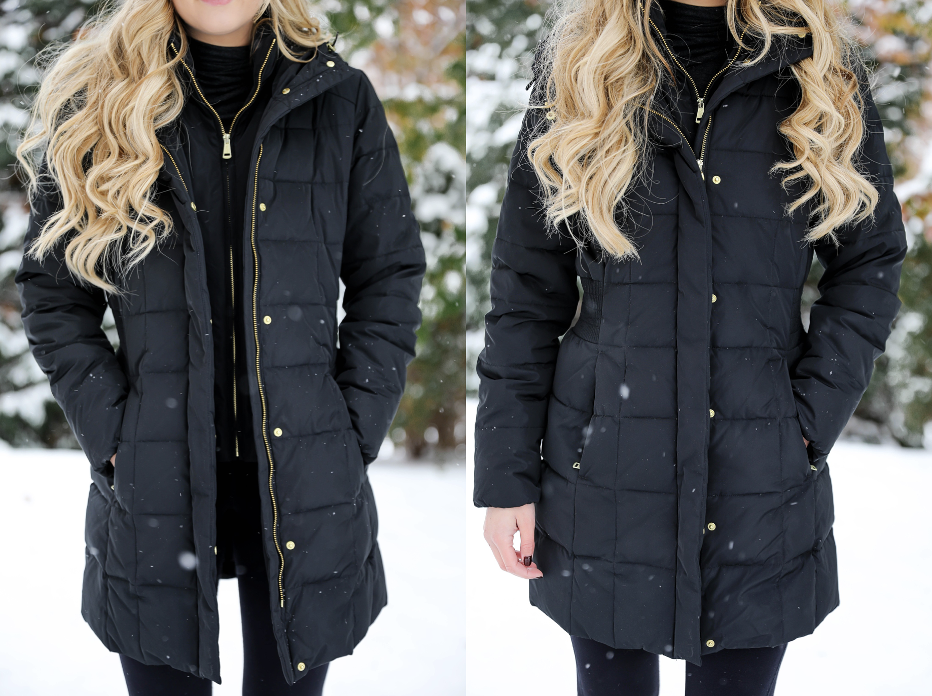 The best winter coat for this winter! This coat is so flattering and warm! It's by Cole Haanm I love these winter photos and the prettiest snow! Details on fashion blog daily dose of charm by lauren lindmark