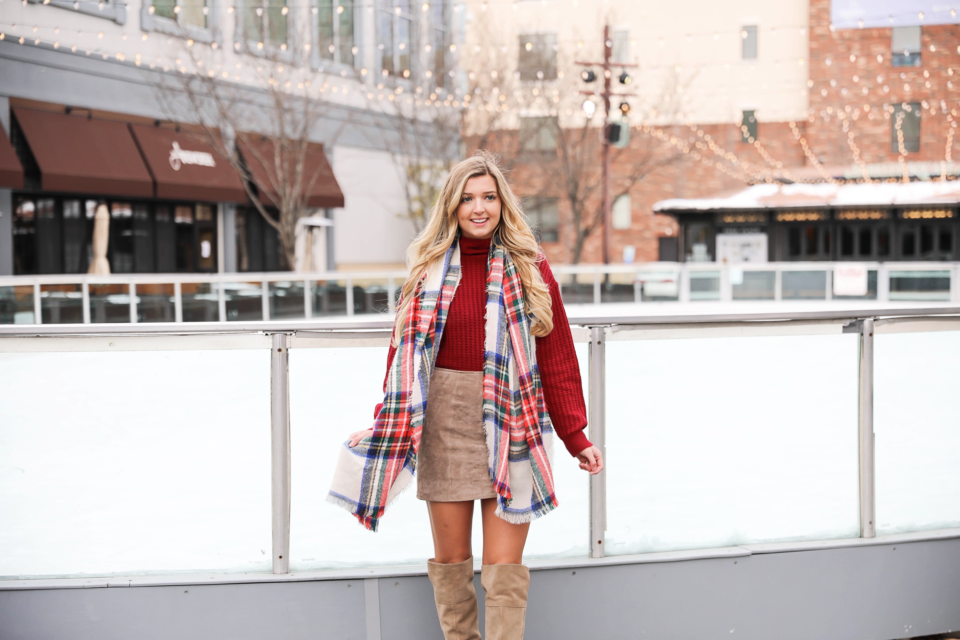 red dress for the holidays with tights and booties - By Lauren M