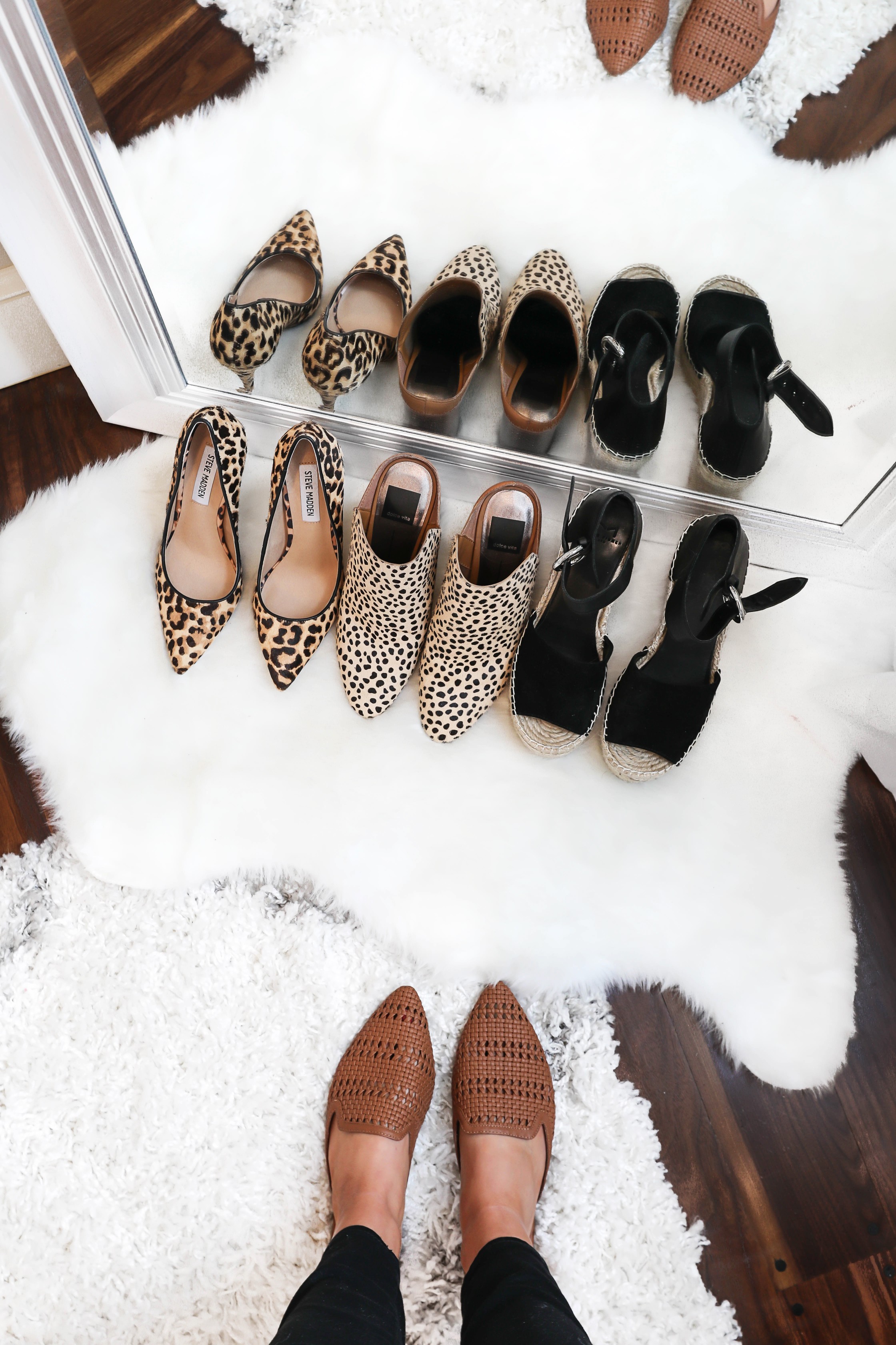 Spring shoe roundup 2019! All the cutest sandals, leopard heels, wedges, sneakers and more! All from target and Nordstrom! The cutest boutique photo Inso on white rugs! Details on fashion blog daily dose of charm by lauren lindmark