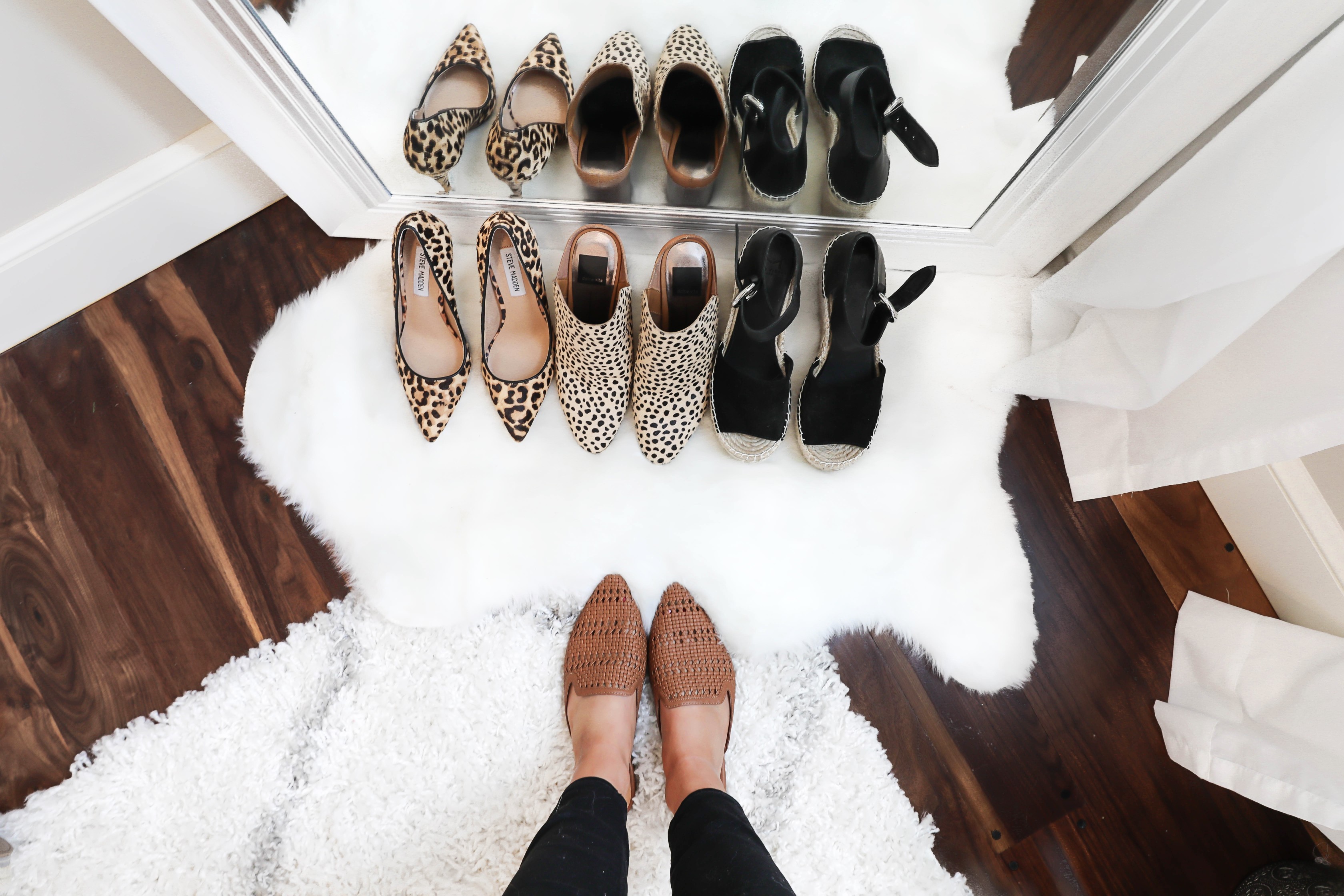 Spring shoe roundup 2019! All the cutest sandals, leopard heels, wedges, sneakers and more! All from target and Nordstrom! The cutest boutique photo Inso on white rugs! Details on fashion blog daily dose of charm by lauren lindmark