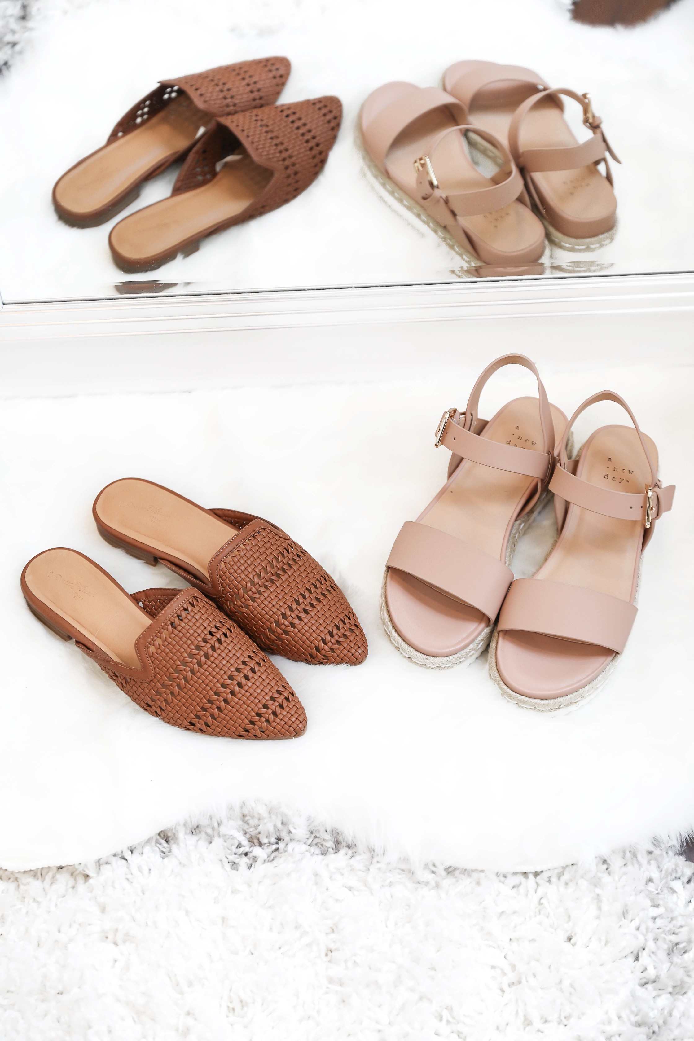 Spring shoe roundup 2019! All the cutest sandals, leopard heels, wedges, sneakers and more! All from target and Nordstrom! The cutest boutique photo Inso on white rugs! Details on fashion blog daily dose of charm by lauren lindmark