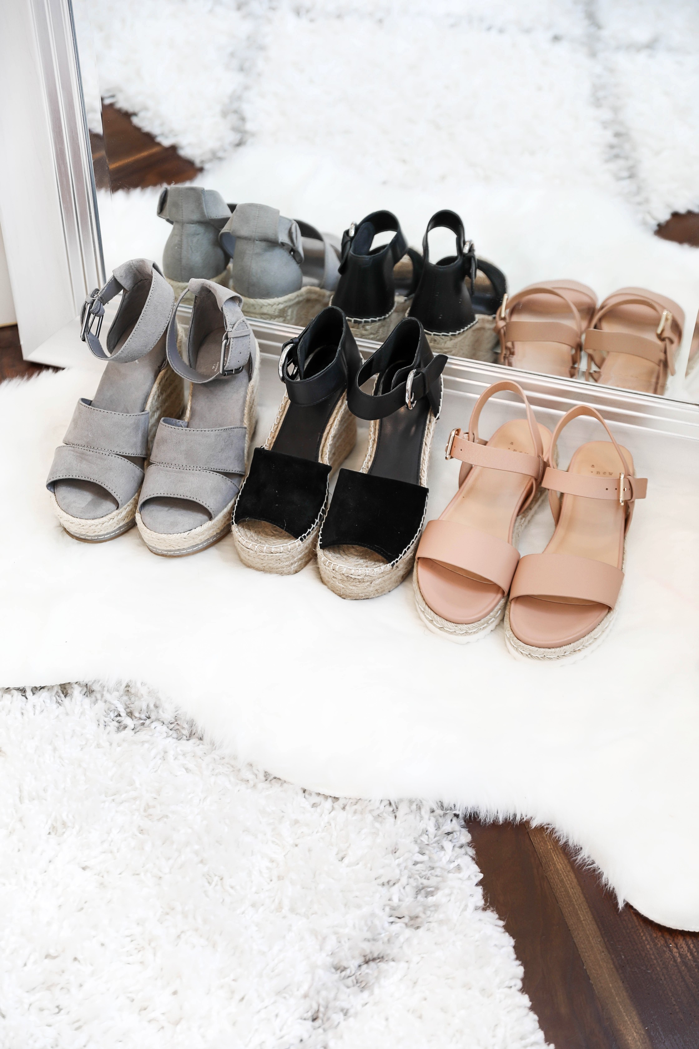 Spring shoe roundup 2019! All the cutest sandals, leopard heels, wedges, sneakers and more! All from target and Nordstrom! The cutest boutique photo Inso on white rugs! Details on fashion blog daily dose of charm by lauren lindmark