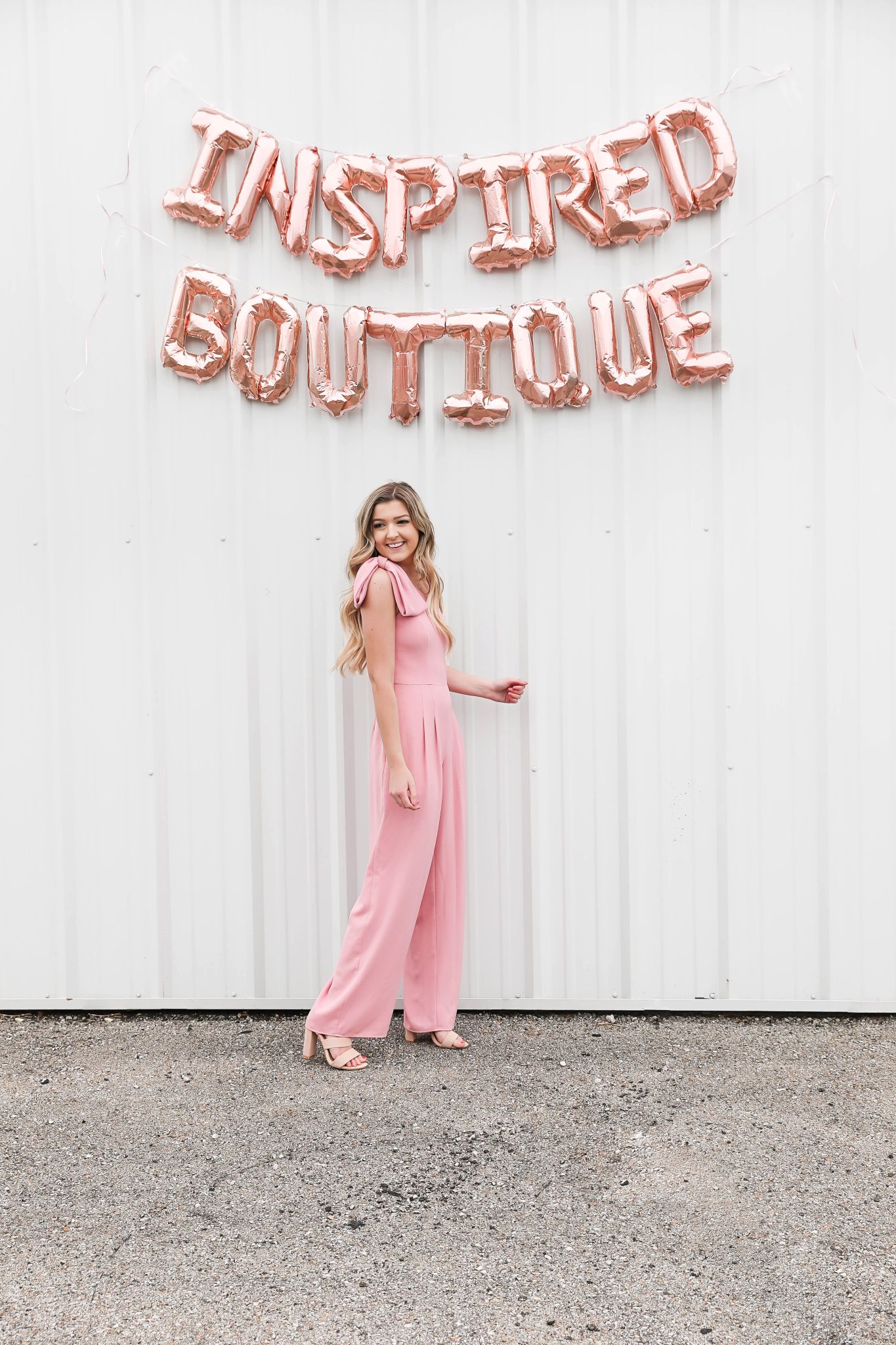 Inspired boutique daily dose of charm lauren lindmark name reveal balloons photoshoot new store ecommerce