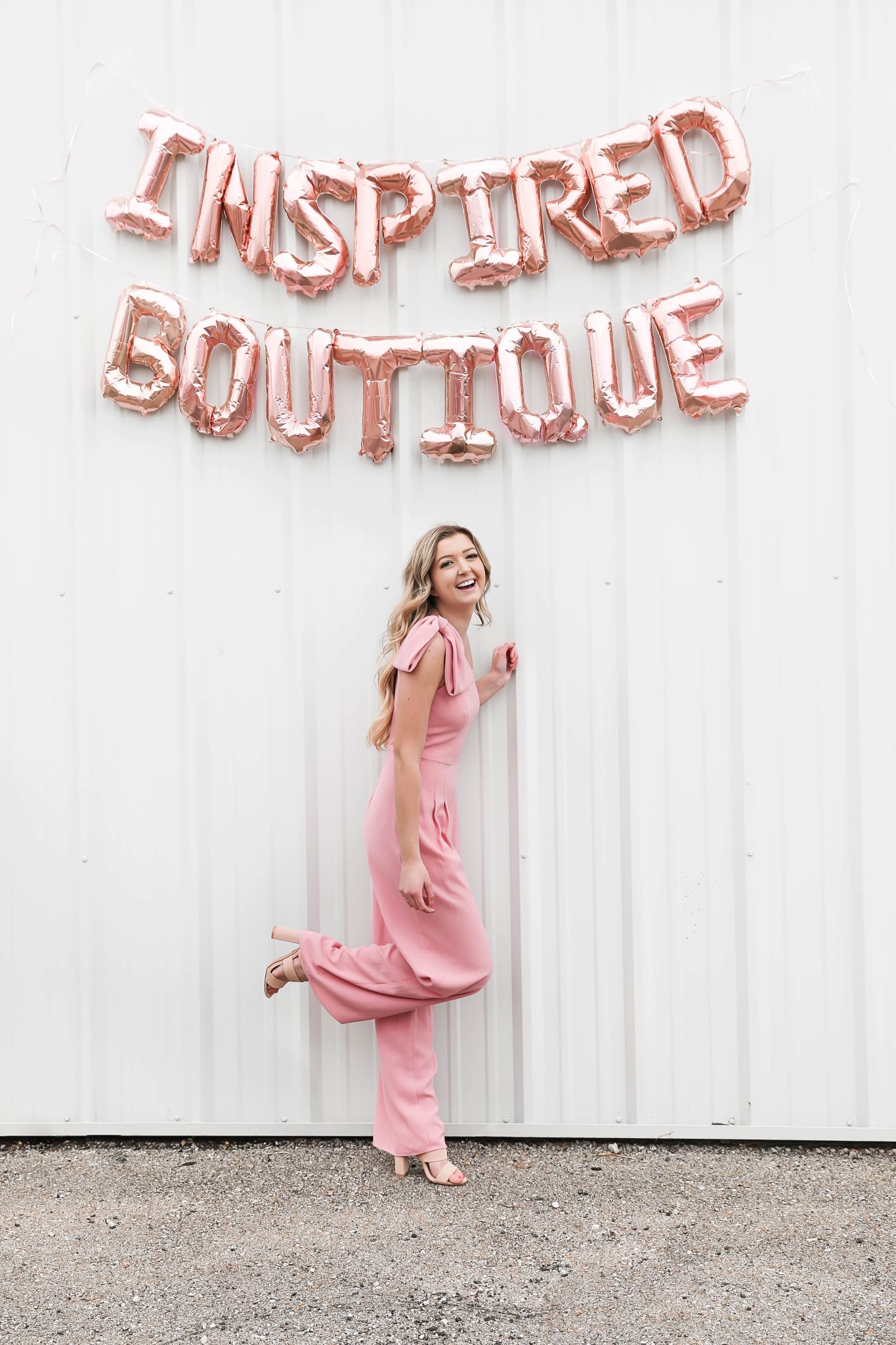 Inspired boutique daily dose of charm lauren lindmark name reveal balloons photoshoot new store ecommerce