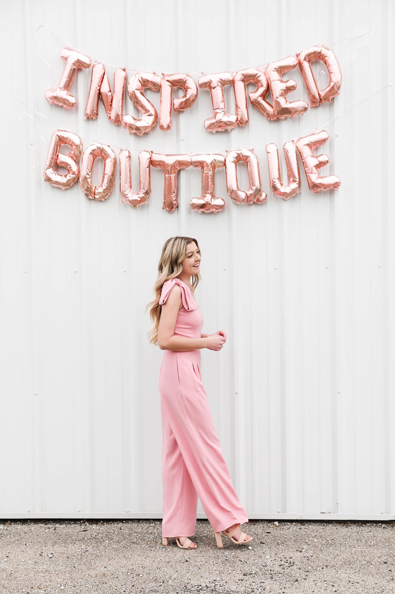 Inspired boutique daily dose of charm lauren lindmark name reveal balloons photoshoot new store ecommerce