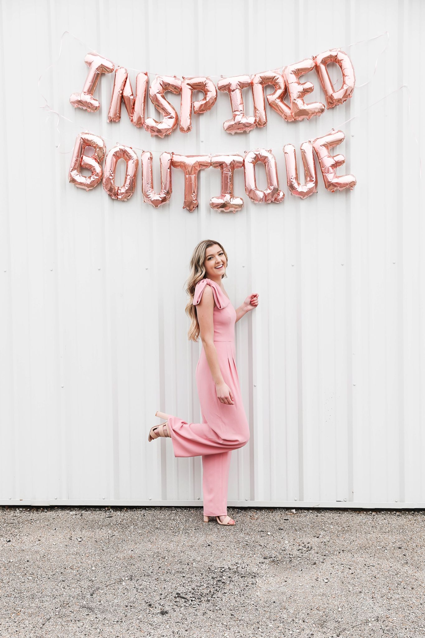 Inspired boutique daily dose of charm lauren lindmark name reveal balloons photoshoot new store ecommerce