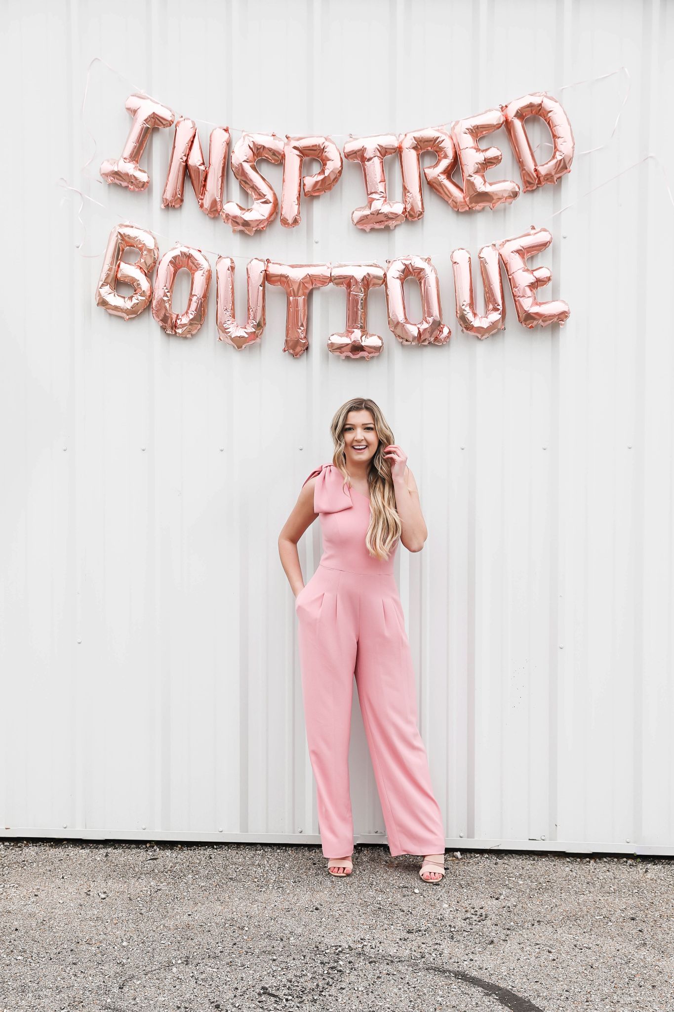 Inspired boutique daily dose of charm lauren lindmark name reveal balloons photoshoot new store ecommerce