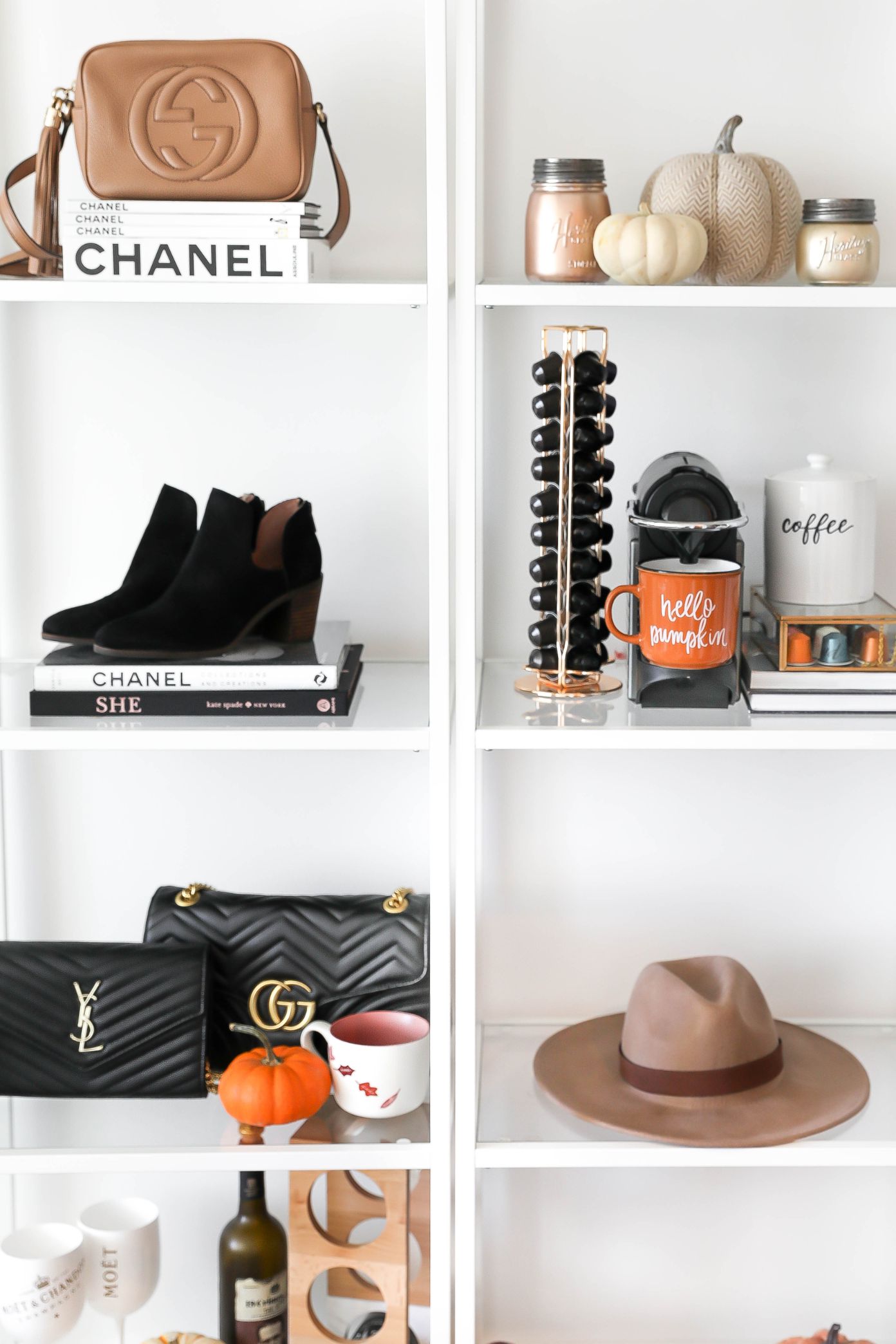 Fall Decor! Cute inspiration for your bar cart or coffee bar! Autumn Decor on Fashion Blog Daily Dose of Charm by Lauren Lindmark